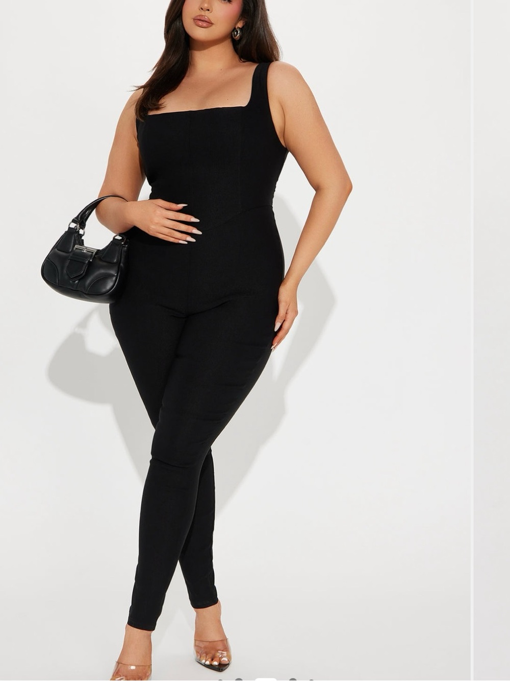 Black square neck jumpsuit